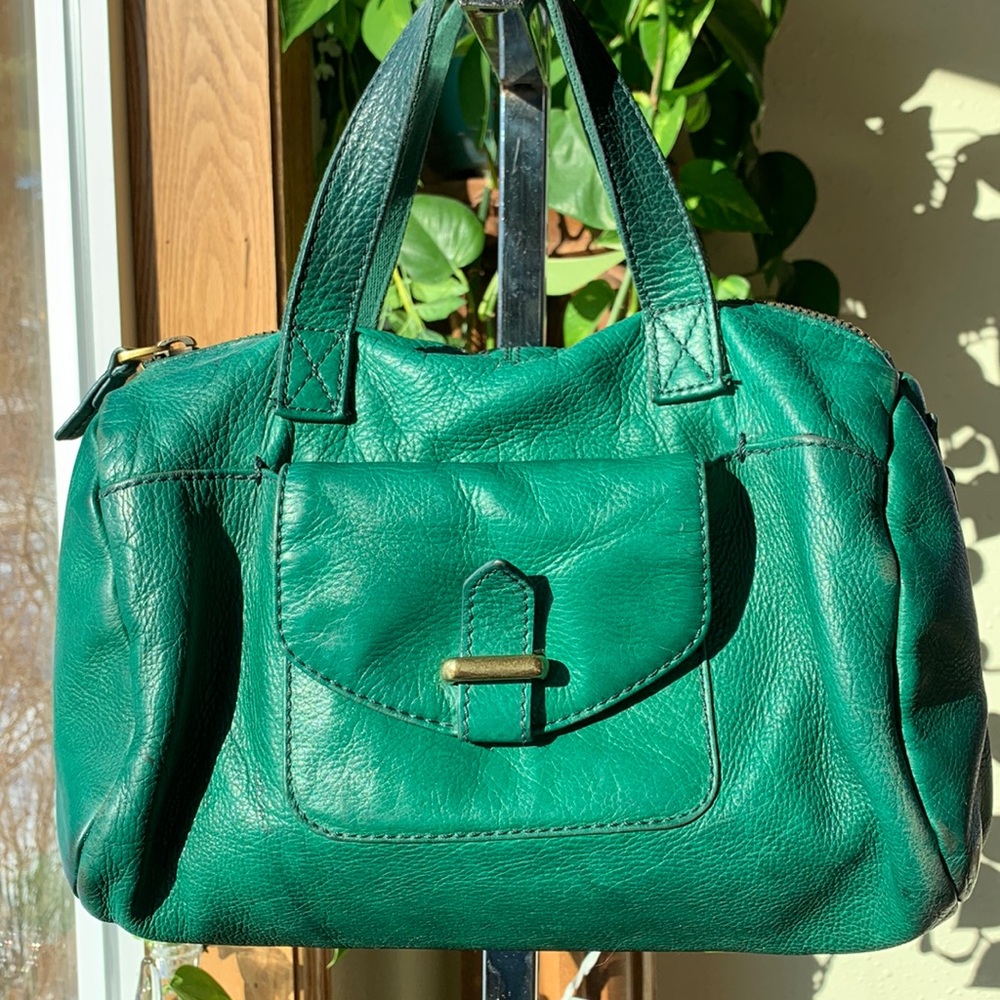 🍀FOSSIL - Vtg Emerald Green Leather Satchel